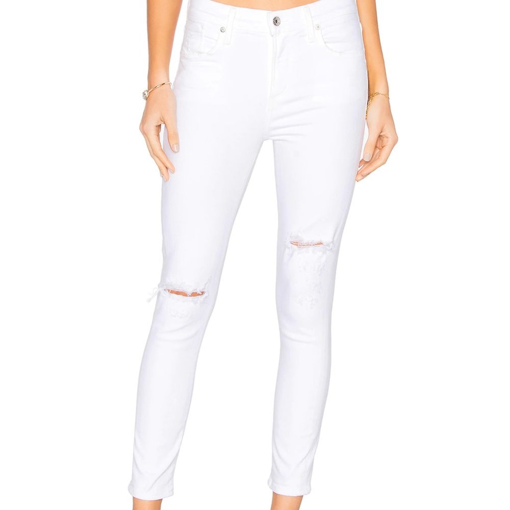 Agolde Sophie Crop in White Shoreline Destruct, Size 25